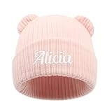 Personalized Baby Beanies Hats Custom Embroidered Name Cute Bear Ear Hat Soft Knitted Toddler Warm Winter Hat for Baby Boy Girl Pink