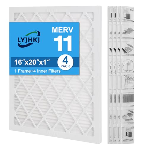 16x20x1 MERV 11 Air Filter Quality AC/HVAC Furnace Filter1 Reusable ABS Frame + 4 Pack Replaceable Filter MediaBreathe Fresher and Cost-effective