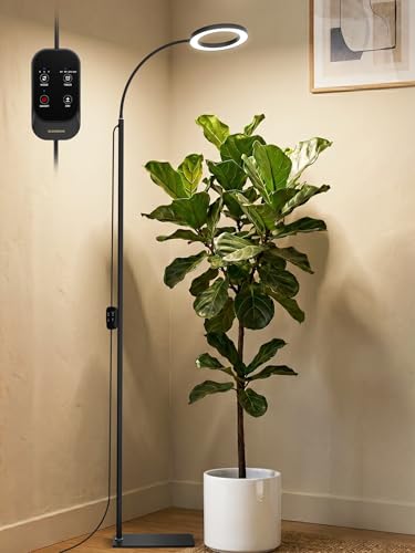 Image of 24W Grow Lights for Indoor Plants, Full Spectrum LED Plant Light With Stand | Dimmable, 3 Lighting Modes, 23 inch-79 inch Adjustable Height, Plant Growing Lamp with 3 /9 /12 /16H Timer, Black Single Head Floor Lamp
