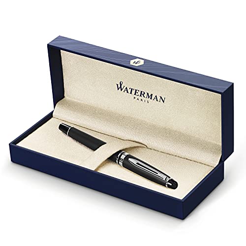 Waterman Expert Fountain Pen, Matte Black with Chrome Trim, Medium Nib, Gift Box