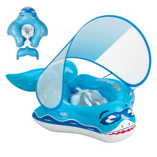 Qoosea Anillo de Natación para Bebé de 6 Meses a 3 años, Inflable Anillo de Natación Niños con Dosel Solar Protector UPF50+, Flotador para Bebé, Boya de Verano Agua Juguete Boya Piscina