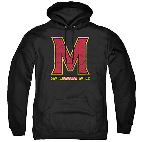 University of Maryland Official Distressed Primary Unisex Adult Pull-Over Hoodie,Black, Large