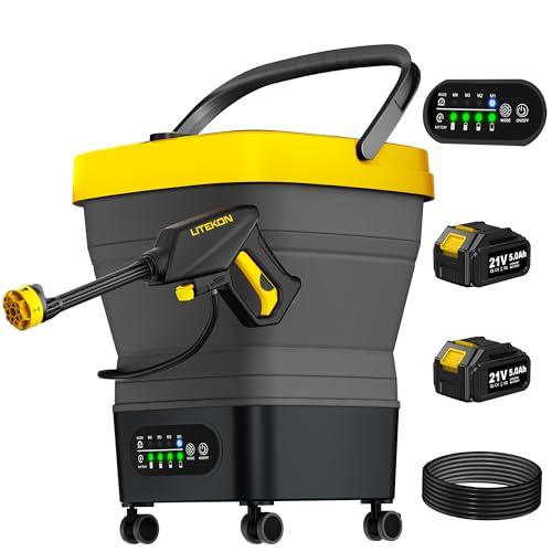 Litekon Portable Cordless Washer 2x5.0Ah Battery 4 Adjustable Model with 4.5Gal Tank 10FT Hose 6-in-1 Nozzle for Car Washer Patio Camping