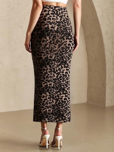 Women's Leopard Print High Split Bodycon Skirt Ruched High Waisted Maxi Y2k Party Skirts2