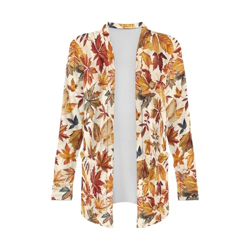 Image of Fall Maple Leaf Cardigan Sweaters for Women Long Sleeve Cardigan Soft Drape Open Front Dusters V-Neck Jackets Dressy