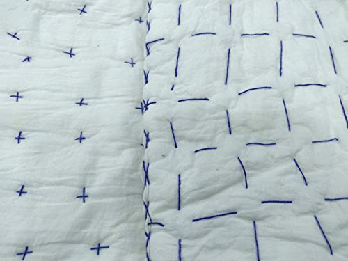 Couverture Kantha blanc uni 228x274 cm pour grand lit de style indien - 4