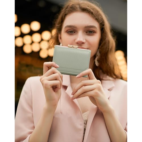 Small Genuine Leather Wallet for Women Bifold RFID Blocking Cute Compact with Coin Pocket (Green)2