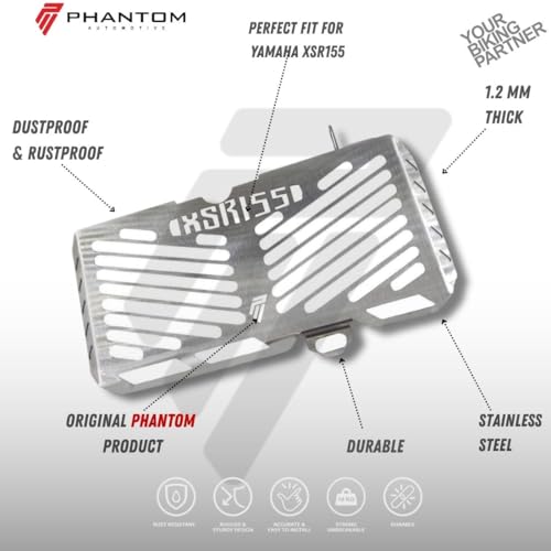 Image of Phantom Radiator Guard Silver For Yamaaha XSR 155 | High Precision Stainless Steel | Rust-Resistant Engine Protection | Easy Fit Motorcycle Radiator Cover