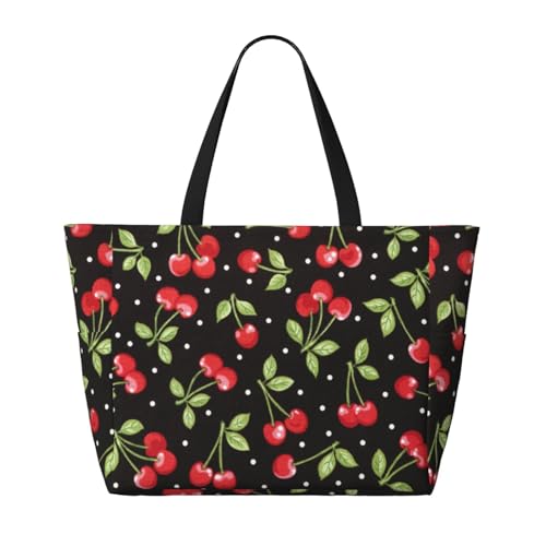 Sweet Red Cherry Print Beach Pool Bags Tote For Women Ladies Large Gym Tote Carry On Bag For Weekender Travel Waterproof2