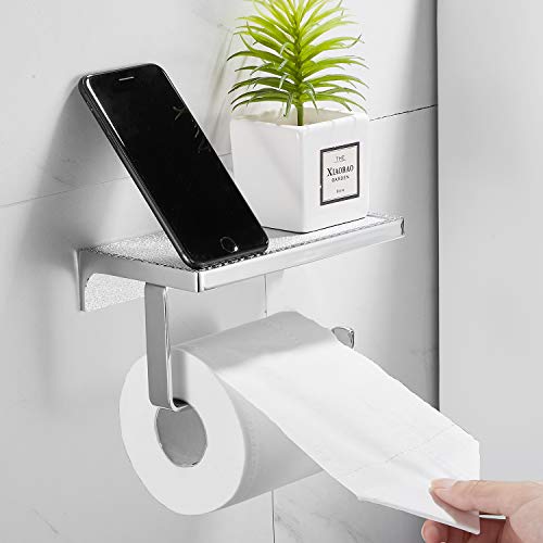 Langpai Toilet Paper Roll Holder With Shelf Tissue Dispenser Storage Cell Phone Shelves Wall Mounted Bathroom Accessories Antislip Matte Chrome #TOP1