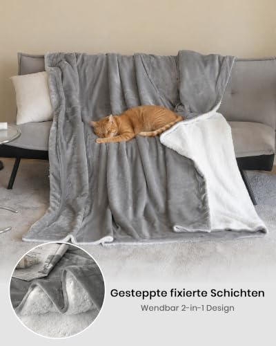 Good Nite Sherpa Kuscheldecke Flauschig 230x270cm Wolldecke Grau – Ansicht 3