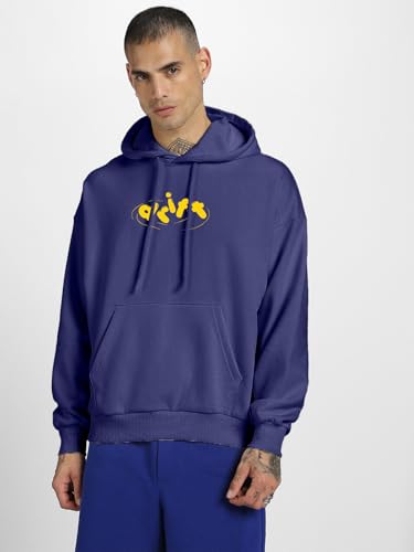 Image of Veirdo Polycotton Spun Oversized Fit Hooded Sweatshirt Full Sleeves Front Chest Graphic Printed Drop Shoulder Jumper Hoodie for Men (Sizes: S to 3XL)