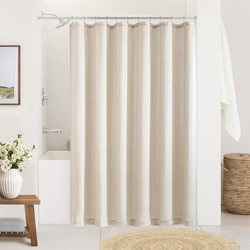 Beige Linen 78 Inch Shower Curtain Extra Long Shower Curtains for Bathroom 78 Length Farmhouse Water Repellent Neutral Tall Drapes Set for Men Bathroom Decor Bath Drapes with Hooks 72x78 -  DUKIYO, DK-FSDMMYL-MH7278