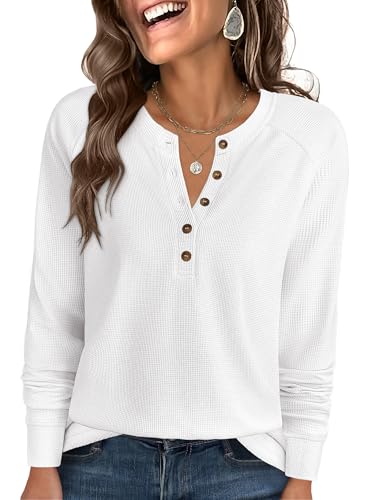 ANRABESS Women's Long Sleeve Waffle Knit Shirts Dressy Casual Loo...