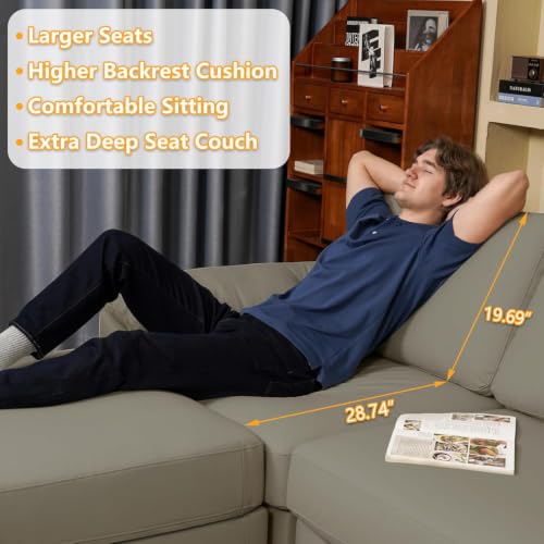 Image of EASE MOOSE Modular Sectional Sofa, Faux Leather Couch, Light Grey