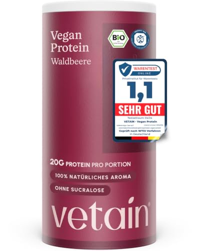 VETAIN Proteinpulver Vegan Beere - 20g Eiweiß - Ohne künstliche Süßungsmittel - Bio Protein Pulver - 4 Proteinquellen fermentiert Erbsen - Vollständiges EAA & BCAA - 540g - NEUE REZEPTUR