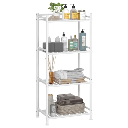 FKUO 4 Tier Bathroom Storage Open Shelf Unit, Free-Standing Metal