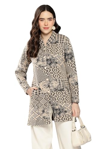 Image of Aarika Womens Winter Wear Lemon Colour Abstract Woolen Cardigan