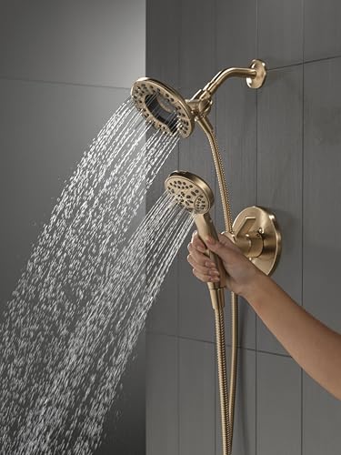 Image of Delta Faucet Albion 14 Series Single-Handle Shower Faucet, Gold Shower Trim Kit with 4-Setting In2ition 2-in-1 Dual Hand Held Shower Head with Hose, Champagne Bronze T142855-CZ-I (Valve Not Included)