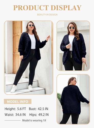 Image of Eytino Womens Plus Size Crochet Cardigan Sweater Long Sleeve Hollow Out Open Front Cardigans Outwear(1X-5X)