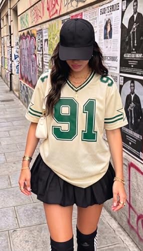 Image of Jersey Shirts for Women Y2k Graphic Tees V Neck Baggy Streetwear Number Oversized T Shirt Summer Tops
