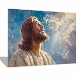 DunPei Jesus Leinwand-Kunst, der weise Jesus christliche Wanddekoration von inspirierendes Gottesbild für Wohnzimmer, Gebetszimmer oder Kirche, katholisches(blau)-30x45cm Gerahmt