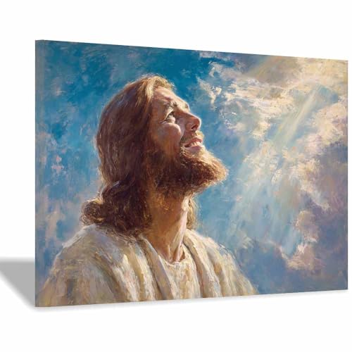 DunPei Jesus Leinwand-Kunst, der weise Jesus christliche Wanddekoration von inspirierendes Gottesbild für Wohnzimmer, Gebetszimmer oder Kirche, katholisches(blau)-30x45cm Gerahmt