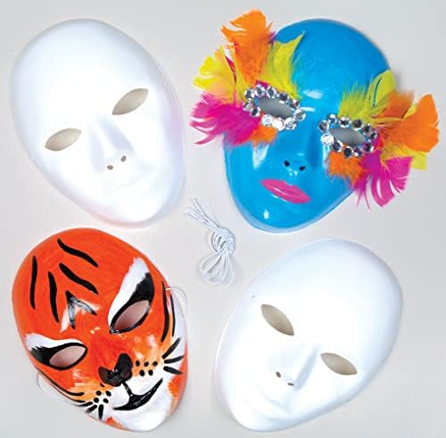 Baker Ross E1144 Blank Plastic Face Masks  Decorate Your Own Mask is Ideal Accessory for Halloween Costumes, Fancy Dress, Parties and More, Plain White (Pack of 6)