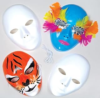 Baker Ross E1144 Blank Plastic Face Masks  Decorate Your Own Mask is Ideal Accessory for Halloween Costumes, Fancy Dress, Parties and More, Plain White (Pack of 6)