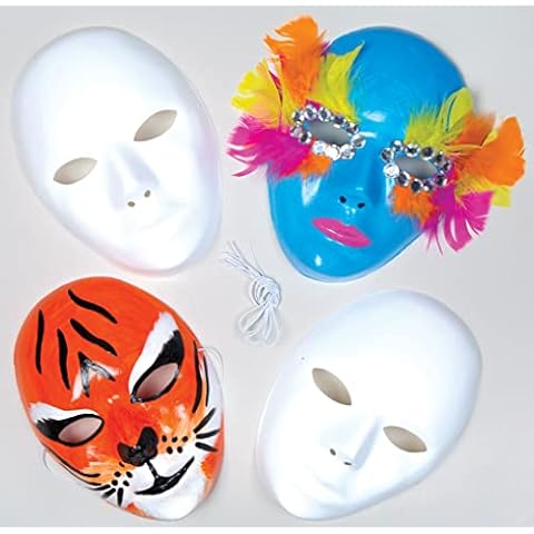Baker Ross E1144 Blank Plastic Face Masks — Decorate Your Own Mask is Ideal Accessory for Halloween Costumes, Fancy Dress, Parties and More, Plain White (Pack of 6) Cover