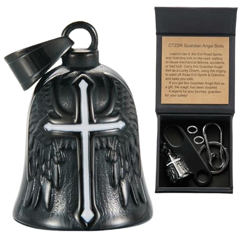 Image of Motorcycle Bell Guardian Angel Charm - Weather-resistant Good Luck Gremlin Bells With Gift Box, Legend Card, Keychain