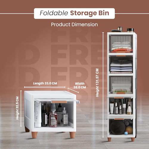 Image of JD Fresh 5 Tier Plastic Wardrobe Organizer /Foldable Cupboard for Storage /Stackable Storage Cabinet /Drawers for Storage Box /Multipurpose Storage Rack /Plastic Wardrobe Organizer (Transparent)