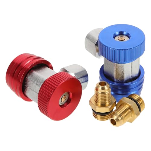 ibasenice 4pc Brass Quick Coupler Adapter Set for R134a Car Air Conditioning Refrigerant Charging, Adjustable Auto Aircon Adapter Fittings Replacement Kit for Automotive Climate Control