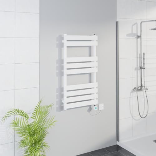 Warmehaus Smart WiFi Thermostatic Electric Bathroom Flat Panel Heated Towel Rail Warmer Radiator with Timer 950x500mm - White