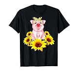 Cute Piggy With Sunflower Tiny Pig With Bandana T-Shirt