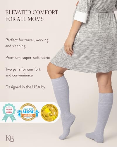 Kindred Bravely Compression Socks 2-Pack | Graduated Compression Socks for Circulation Pregnancy Travel (Pink & Grey Heather, Small)
