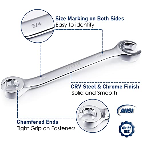 Yiyeie 6 Pc. Flare Nut Wrench Set, Sae 1/4" To 15/16", Cr-V Steel, Brake Fuel Line Wrench Set With Roll-Up Pouch #TOP3