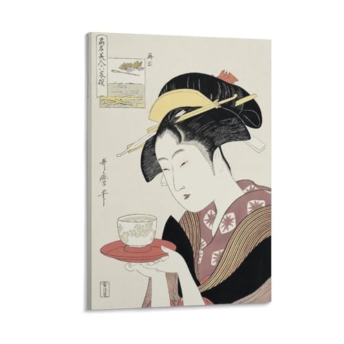喜多川歌麿 浮世絵師 婦人相学十躰 浮気之相 2 和風 ポスター 印刷 キャンバス ウォール 画像 芸術 壁飾り 壁の絵 け ソファの背景08x12inch(20x30cm)