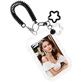 Aysatogc 1Pcs Cute Photocard Holder Keychain, Star Wave Photocard Keychain with Spring Rope Plastic Id Badge Holder for Bus Student Card Photo Protector