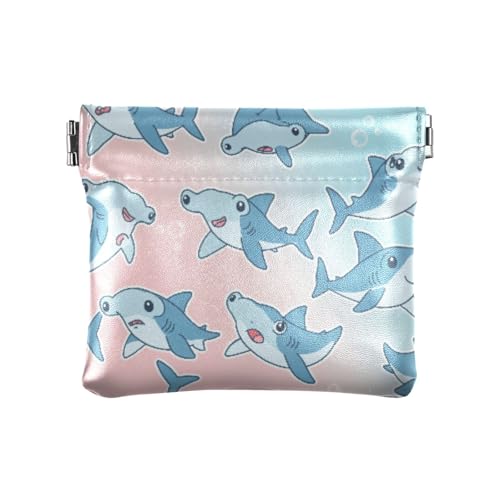 Cartoon Hammerhead Sharks Coin Purse Leather Pouch Change Purse, Squeeze Coin Pouch for Cards, Keys & Lipsticks, Unisex