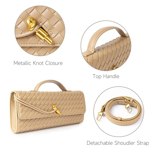 Image of Joryin Woven Purse for Women Evening Clutch Woven Leather Handbags Crossbody Bag Purse Formal Evening Bag, Vegan Leather