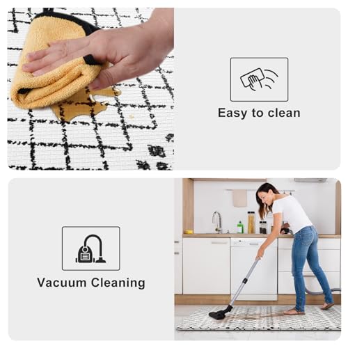 KIMODE Kitchen Mats 2PCS,Cushioned Anti Fatigue Kitchen Rugs and Mats,Non Skid Waterproof Kitchen Mats for Floor,Comfort Foam Standing Mat for Home, Office,Sink,Laundry,Desk,Black and White