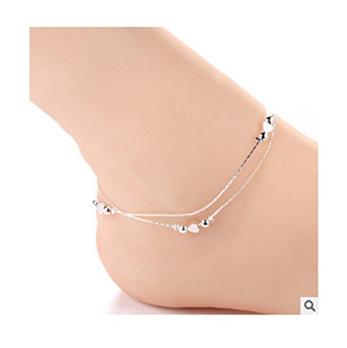 Women New Ankle Bracelet 925 Sterling Silver Anklet Foot Jewelry Chain (One Size, H)