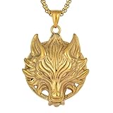 Picture of YL Men's Wolf Necklace Stainless Steel Wolf Head Pendant Gold Plated Jewelry