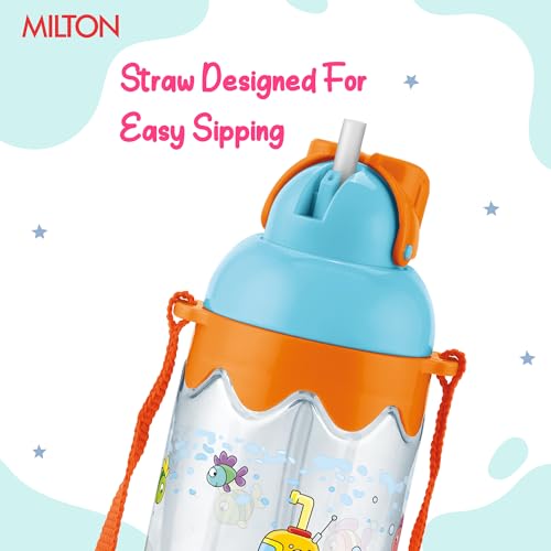 Image of MILTON Sage 450 Sipper PET Water Bottle for School Kids | Food Grade & BPA Free | Leak Proof & Durable | Easy to Carry Loop | Ideal for Home, School & Office Use, 445 ml, Orange