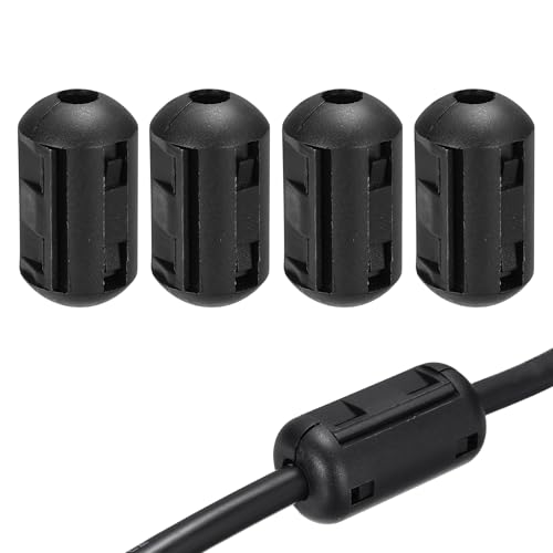 QUARKZMAN 4 Piezas De Anillo De Ferrita Con Clip, Filtro De Supresión De Ruido RFI EMI Abrazaderas De Ferrita Para Cables De Datos USB Audio Video De 5mm, Para Reducción, Negro, Forma