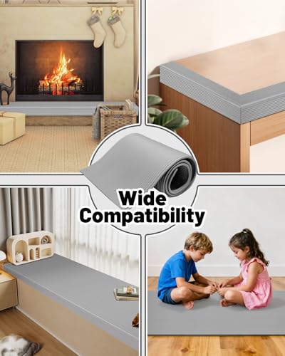 Image of Fireplace Baby Proofing, Soft Seat Edge Cushion with Adhesive Backing, 78'' Foam Hearth Pad for Stone Brick Fire Place Bumper Protector for Toddlers Babies Child, Gray