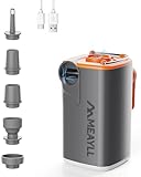 Meayll Elektrische Luftpumpe Akku, 3000mAh Mini Luftpumpe mit 4,5 kPa, 280 L/min, USB-C Aufblas- und Entlüftungspumpe mit LED-Licht, 5 Düsen für Luftmatratze, Schwimmring, Vakuumbeutel, Camping