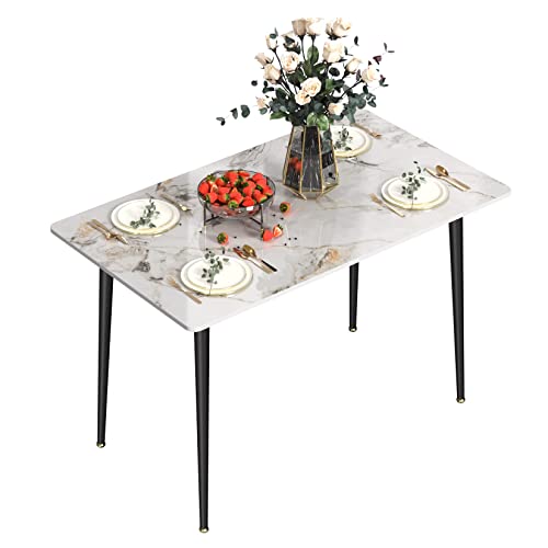 FATIVO Table de Salle à Manger Marbre: Grande Tables de Cuisine 6 Personnes Rectangulaire 120x70cm Meubles à Manger Blanc Design Céramique en Pierre Frittée Moderne - Jade Blanc