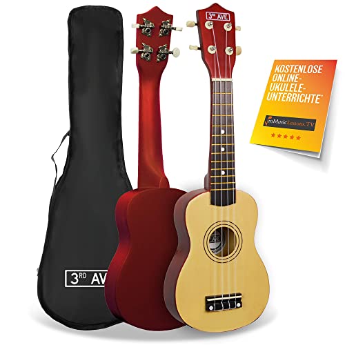 3rd Avenue Soprano Ukulele for Beginners with Gig Bag - Natural.